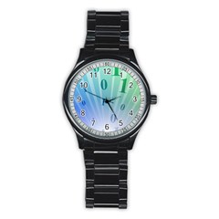 Blue Binary Background Binary World Binary Flow Hand Stainless Steel Round Watch by Amaryn4rt