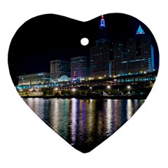 Cleveland Building City By Night Heart Ornament (two Sides) by Amaryn4rt