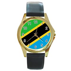 Flag Of Tanzania Round Gold Metal Watch