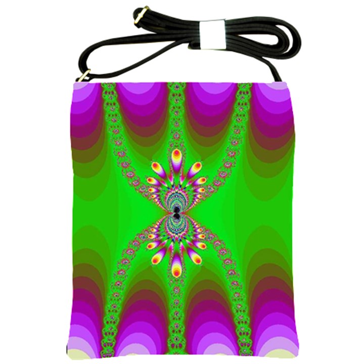 Green And Purple Fractal Shoulder Sling Bags