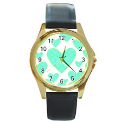 Green Heart Pattern Round Gold Metal Watch by Amaryn4rt