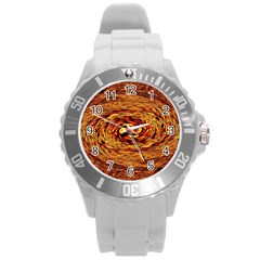 Orange Seamless Psychedelic Pattern Round Plastic Sport Watch (l) by Amaryn4rt