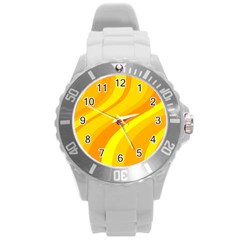 Orange Yellow Background Round Plastic Sport Watch (l) by Amaryn4rt