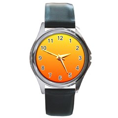 Rainbow Yellow Orange Background Round Metal Watch by Amaryn4rt