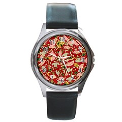 Pizza Pattern Round Metal Watch by Valentinaart