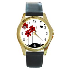 Flowers Round Gold Metal Watch by Valentinaart