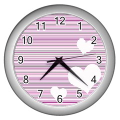 Pink Valentines Day Design Wall Clocks (silver)  by Valentinaart
