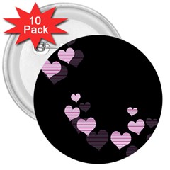 Pink Harts Design 3  Buttons (10 Pack) 