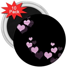 Pink Harts Design 3  Magnets (10 Pack) 