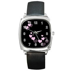 Pink Harts Design Square Metal Watch