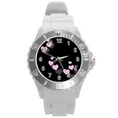 Pink Harts Design Round Plastic Sport Watch (l)