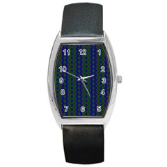 Split Diamond Blue Green Woven Fabric Barrel Style Metal Watch