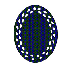 Split Diamond Blue Green Woven Fabric Oval Filigree Ornament (Two Sides)