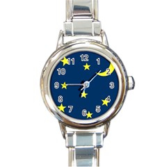 Star Moon Blue Sky Round Italian Charm Watch