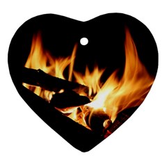 Bonfire Wood Night Hot Flame Heat Ornament (heart) by Amaryn4rt