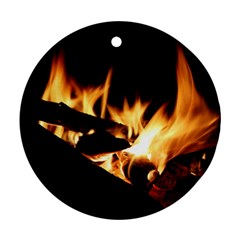 Bonfire Wood Night Hot Flame Heat Round Ornament (two Sides) by Amaryn4rt