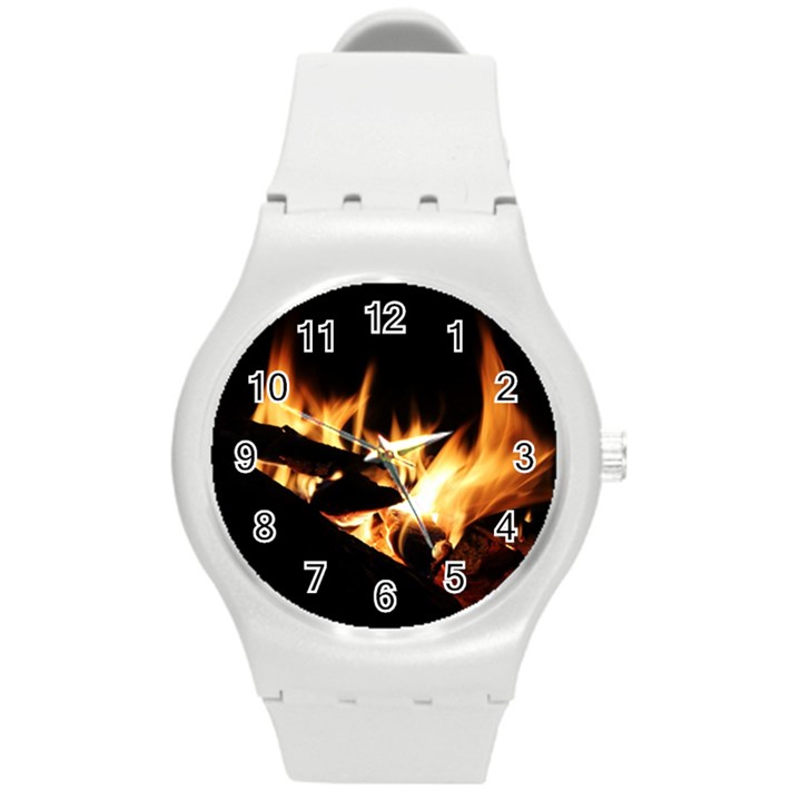 Bonfire Wood Night Hot Flame Heat Round Plastic Sport Watch (M)