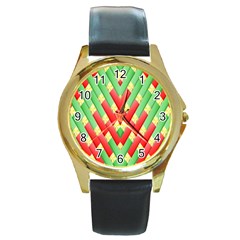 Christmas Geometric 3d Design Round Gold Metal Watch by Amaryn4rt