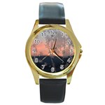 Hardest Frost Winter Cold Frozen Round Gold Metal Watch Front