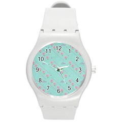 Love Flower Blue Background Texture Round Plastic Sport Watch (m) by Amaryn4rt