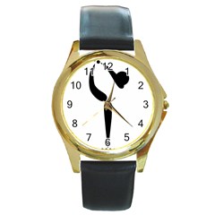 Artistic Roller Skating Pictogram Round Gold Metal Watch by abbeyz71