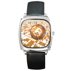 Network Bitcoin Currency Connection Square Metal Watch by Amaryn4rt