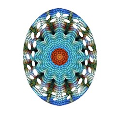 Pattern Blue Brown Background Ornament (oval Filigree) by Amaryn4rt