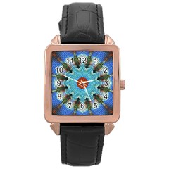 Pattern Blue Brown Background Rose Gold Leather Watch  by Amaryn4rt