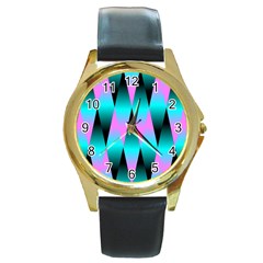 Shiny Decorative Geometric Aqua Round Gold Metal Watch by Amaryn4rt