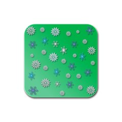 Snowflakes Winter Christmas Overlay Rubber Square Coaster (4 Pack)  by Amaryn4rt