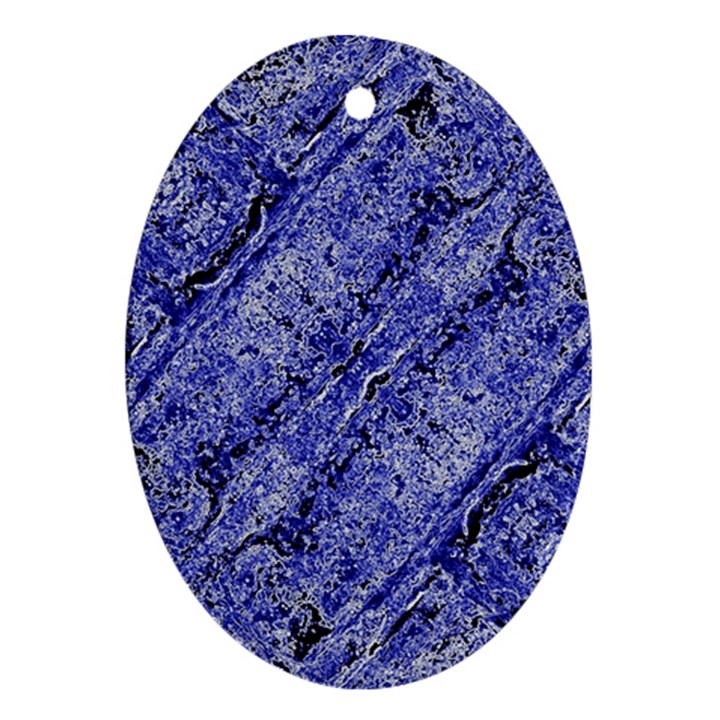 Texture Blue Neon Brick Diagonal Ornament (Oval)