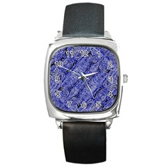 Texture Blue Neon Brick Diagonal Square Metal Watch by Amaryn4rt