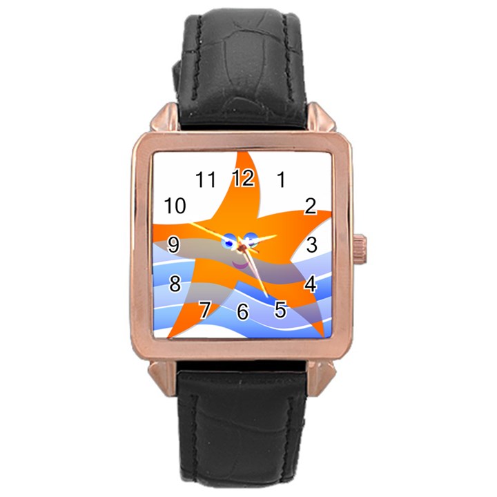 Beach Sea Sea Shell Swimming Rose Gold Leather Watch 