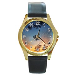 Hardest Frost Winter Cold Frozen Round Gold Metal Watch by Amaryn4rt