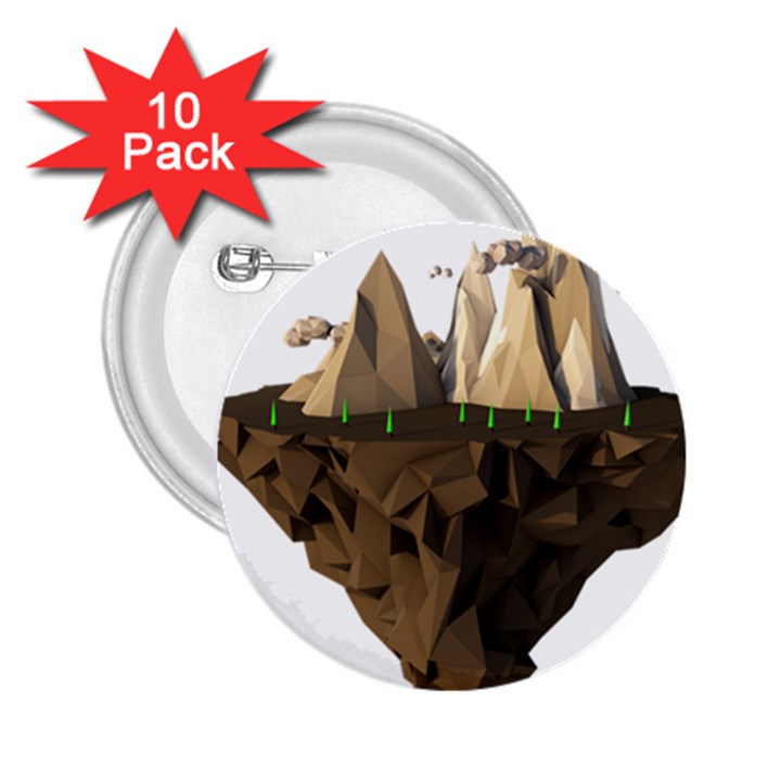 Low Poly Floating Island 3d Render 2.25  Buttons (10 pack) 