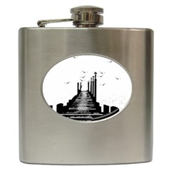 The Pier The Seagulls Sea Graphics Hip Flask (6 Oz) by Amaryn4rt