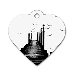 The Pier The Seagulls Sea Graphics Dog Tag Heart (one Side)