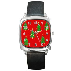 Christmas Trees Square Metal Watch