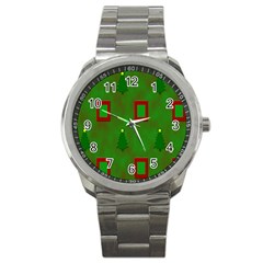 Christmas Trees And Boxes Background Sport Metal Watch