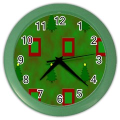 Christmas Trees And Boxes Background Color Wall Clocks