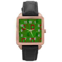 Christmas Trees And Boxes Background Rose Gold Leather Watch 