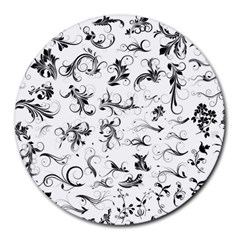 Flower Floral Black Leaf Round Mousepads