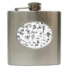 Flower Floral Black Leaf Hip Flask (6 oz)