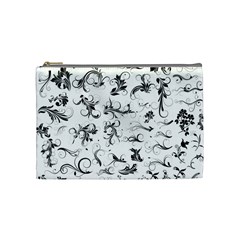 Flower Floral Black Leaf Cosmetic Bag (Medium) 