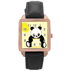 First Birthday Panda Card Rose Gold Leather Watch  by Nexatart