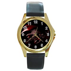 Fractal Mathematics Abstract Round Gold Metal Watch