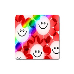 Happy Flowers Square Magnet