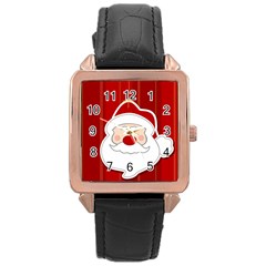 Santa Claus Xmas Christmas Rose Gold Leather Watch 