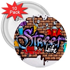 Graffiti Word Characters Composition Decorative Urban World Youth Street Life Art Spraycan Drippy Bl 3  Buttons (10 Pack) 