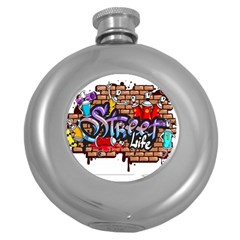 Graffiti Word Characters Composition Decorative Urban World Youth Street Life Art Spraycan Drippy Bl Round Hip Flask (5 Oz)